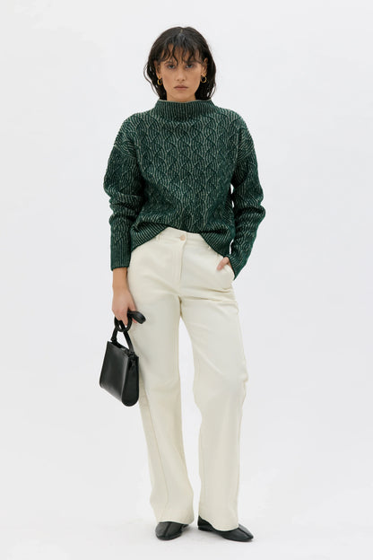 Zoya Bicolour Lambswool Sweater - Pine Green