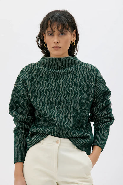 Zoya Bicolour Lambswool Sweater - Pine Green