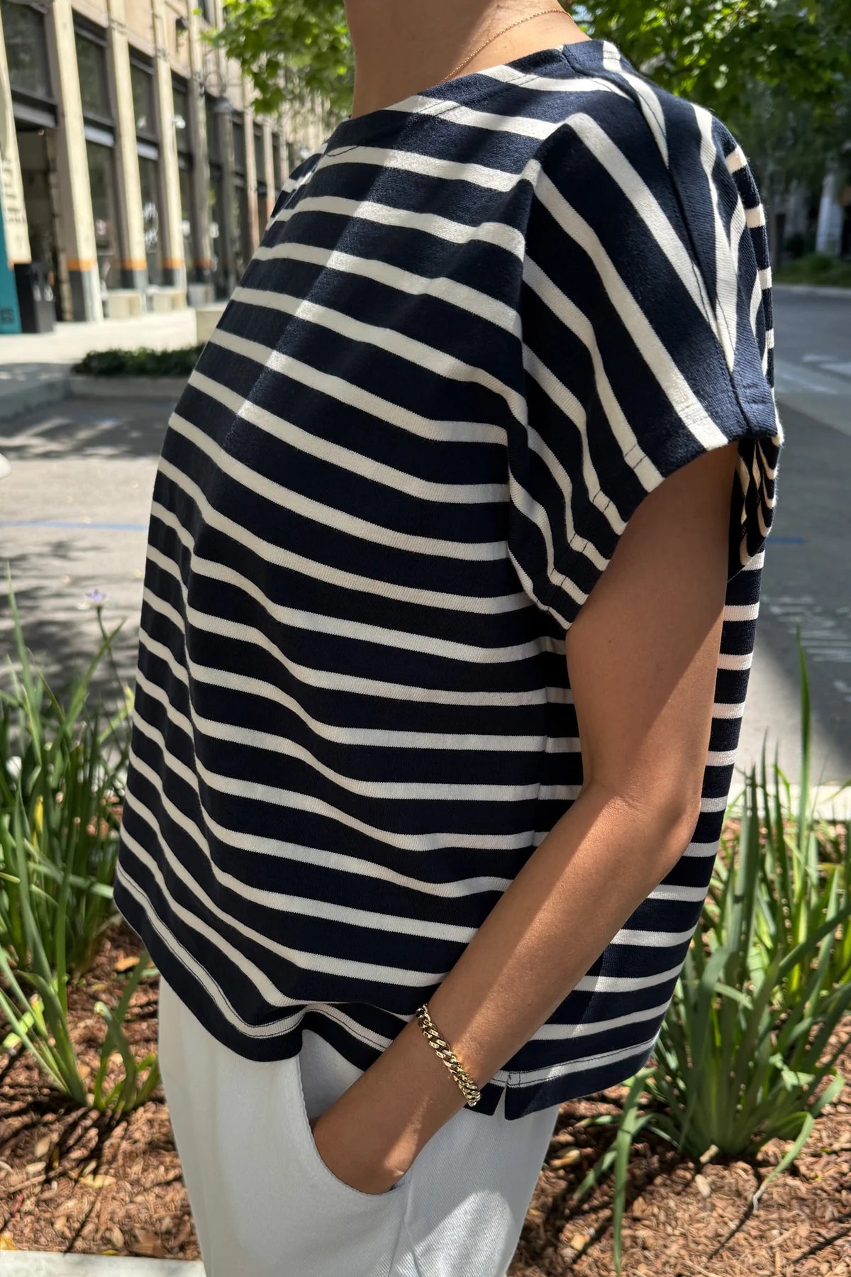 Manon Tee - White Stripe on Navy