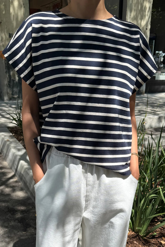 Manon Tee - White Stripe on Navy