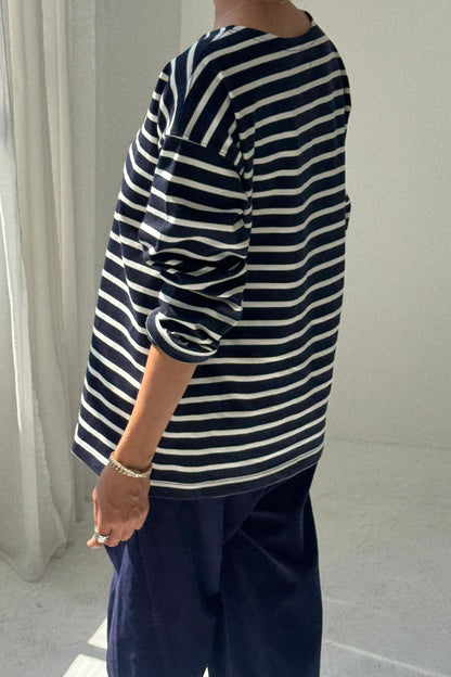 PREORDER Marseille Top - White Stripe on Navy