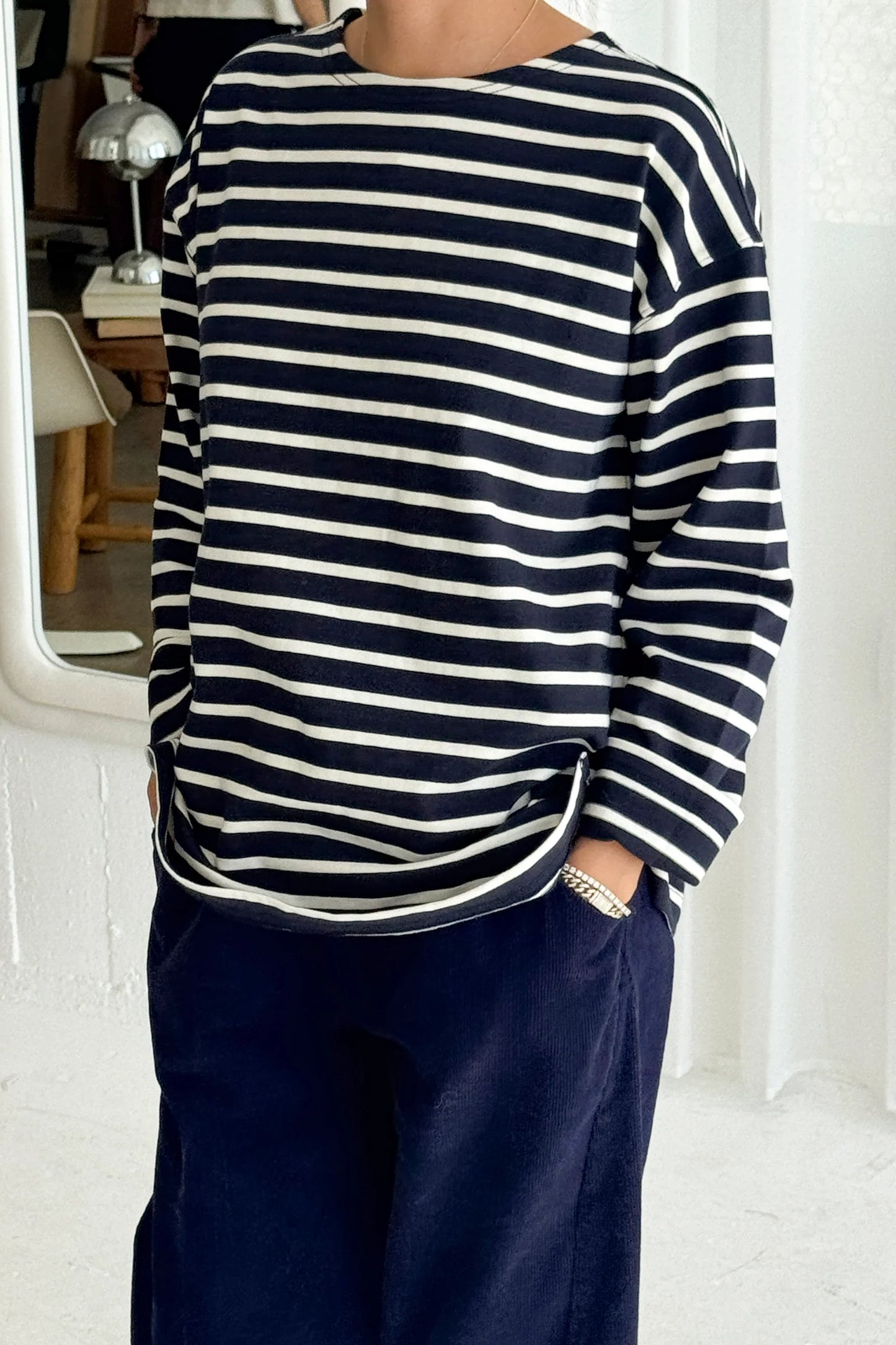 PREORDER Marseille Top - White Stripe on Navy