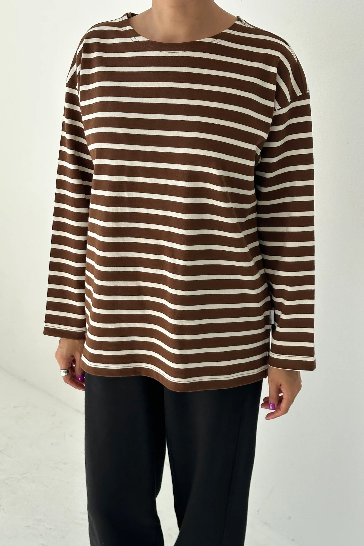 PREORDER Marseille Top - White Stripe on Coffee
