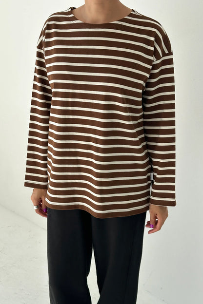 PREORDER Marseille Top - White Stripe on Coffee