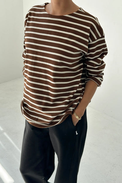 PREORDER Marseille Top - White Stripe on Coffee