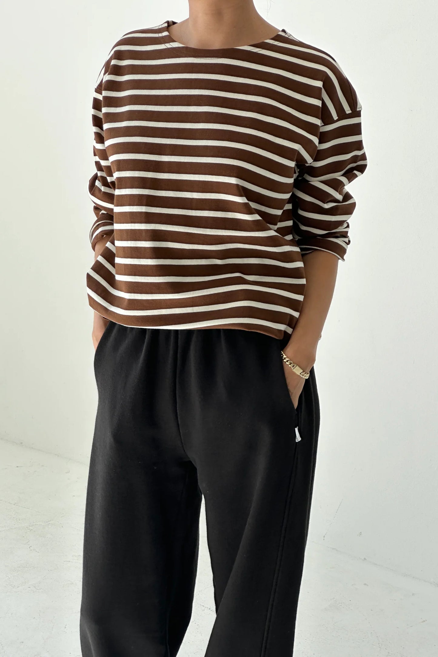 PREORDER Marseille Top - White Stripe on Coffee