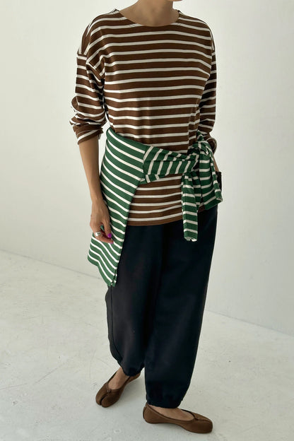 PREORDER Marseille Top - White Stripe on Coffee