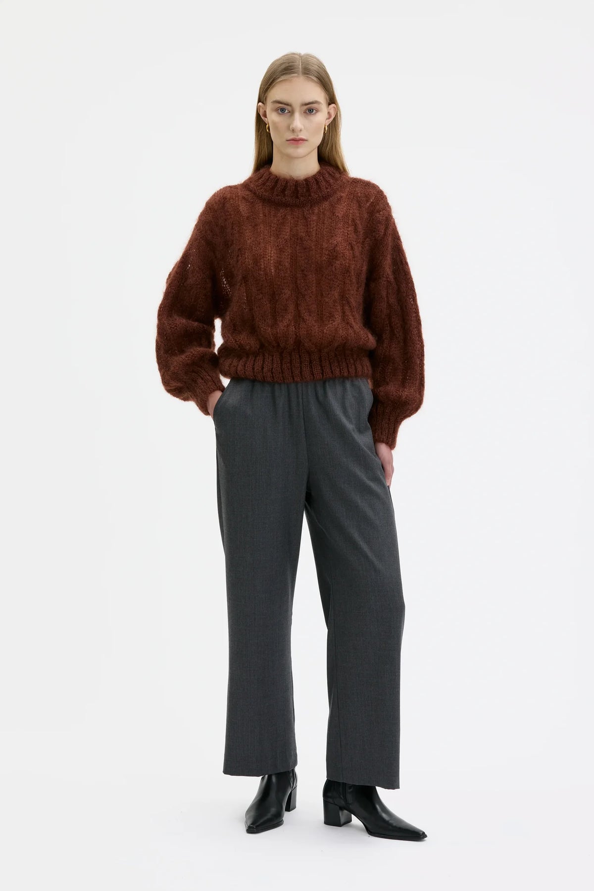 Gala Elastic Waist Wool Trousers - Charcoal