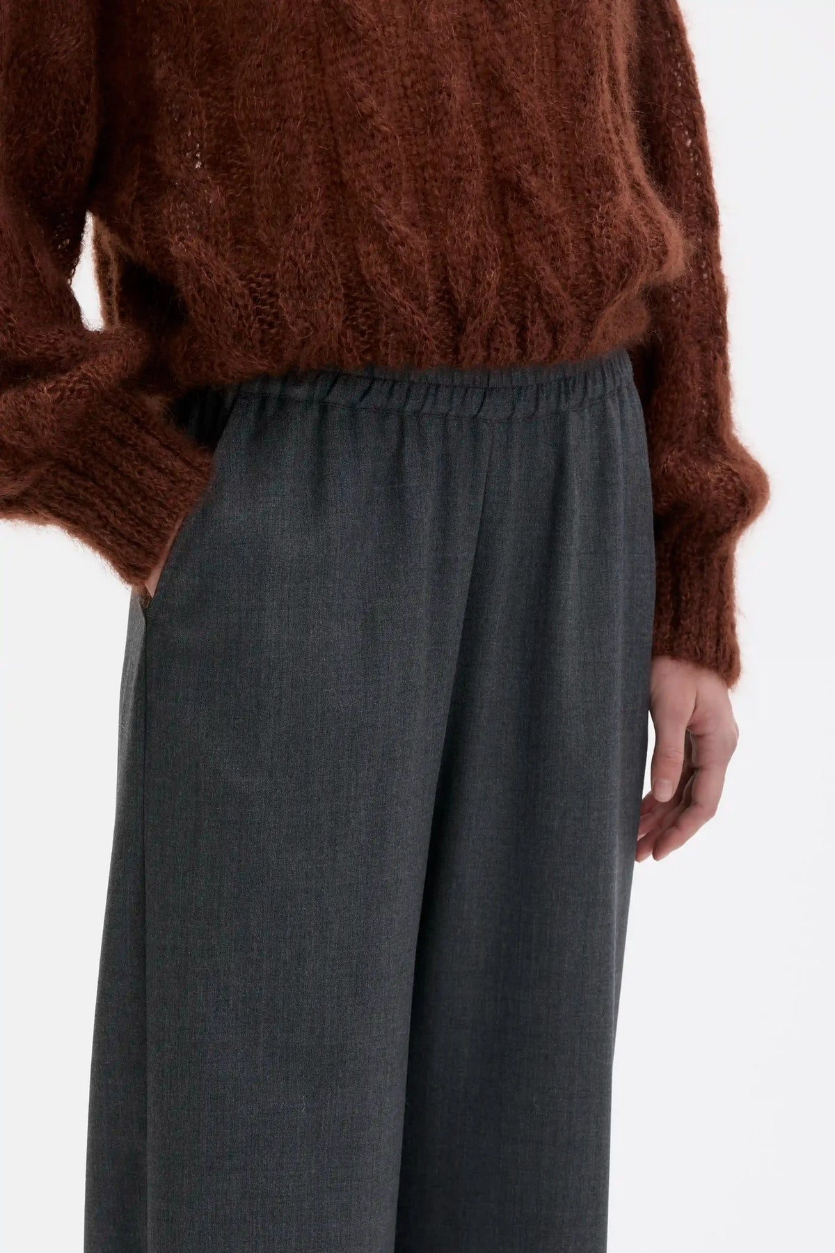 Gala Elastic Waist Wool Trousers - Charcoal