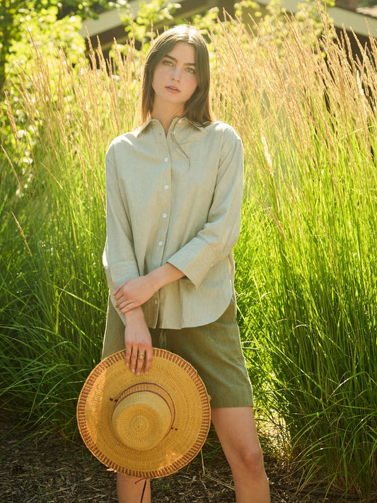 Mae Oversized Shirt - Olive Stripe