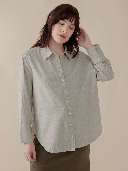 Mae Oversized Shirt - Olive Stripe
