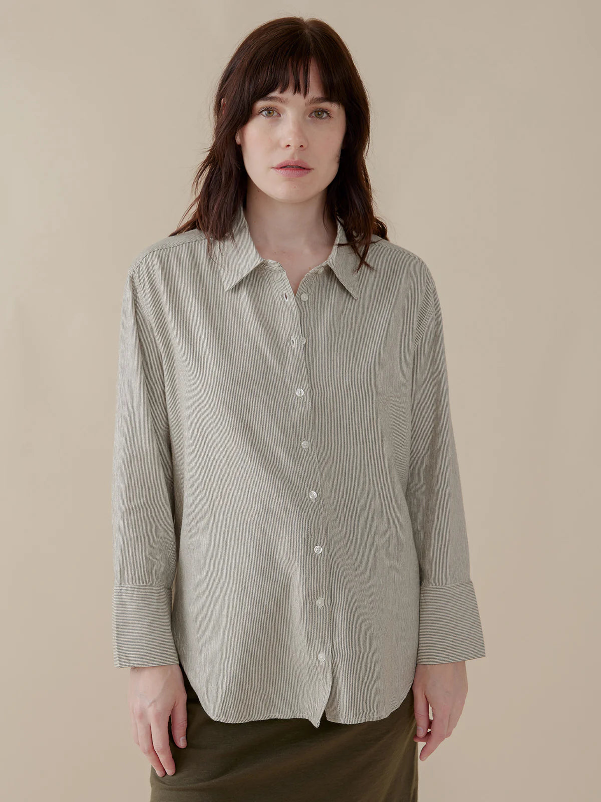 Mae Oversized Shirt - Olive Stripe
