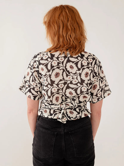 Wren Wrap Top -Black and White Floral
