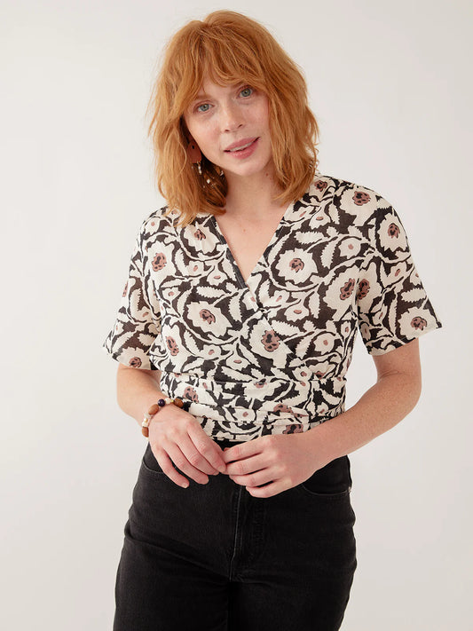 Wren Wrap Top -Black and White Floral