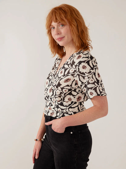 Wren Wrap Top -Black and White Floral