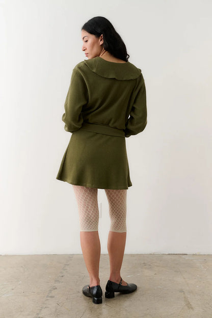 Waffle Sailor Cardigan - Olive