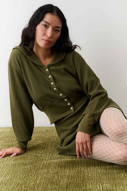 Waffle Sailor Cardigan - Olive