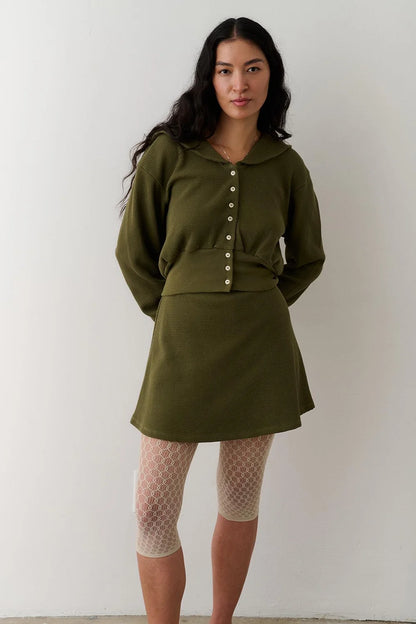 Waffle Sailor Cardigan - Olive