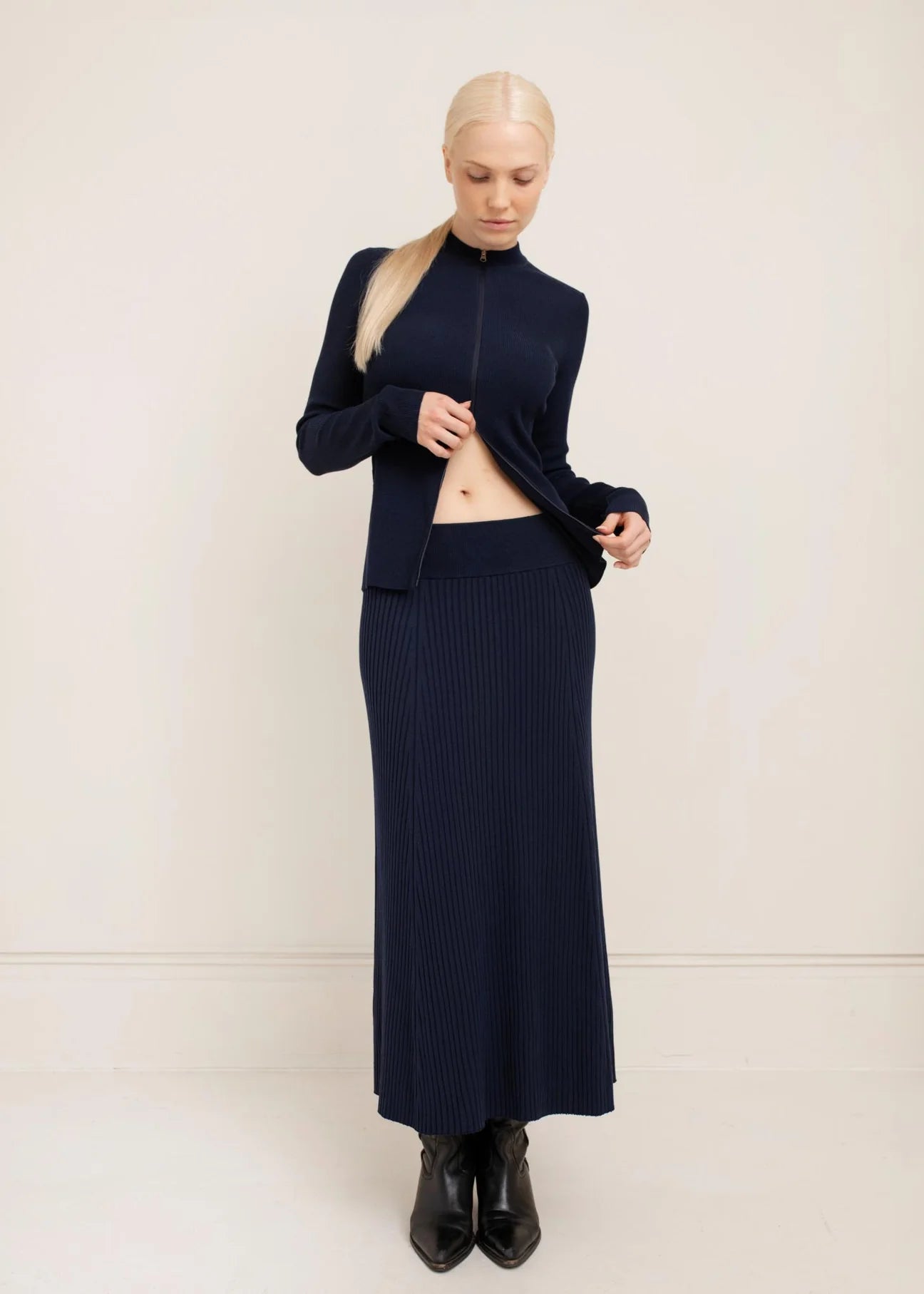 Afiya Rib Skirt - French Navy
