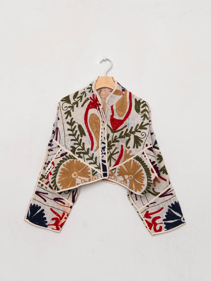 The Kaira Cropped Suzani Quilted Kantha Jacket