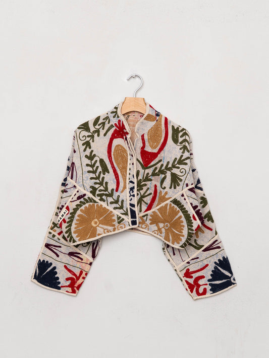 The Kaira Cropped Suzani Quilted Kantha Jacket