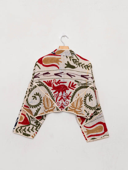 The Kaira Cropped Suzani Quilted Kantha Jacket