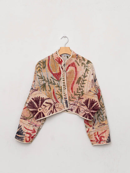 The Kaira Cropped Suzani Quilted Kantha Jacket