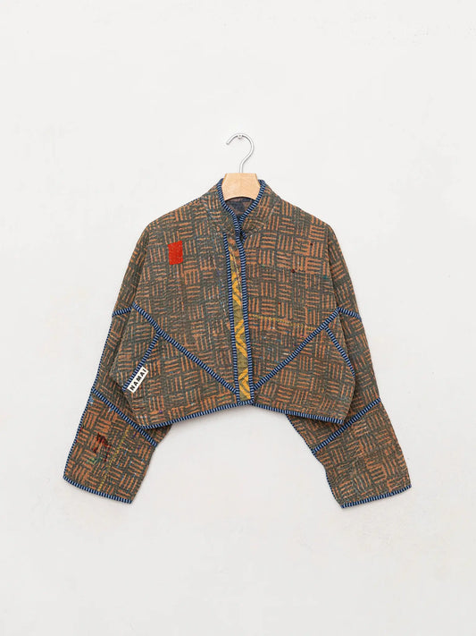 The Kaira Cropped Quilted Indigo Kantha Jacket