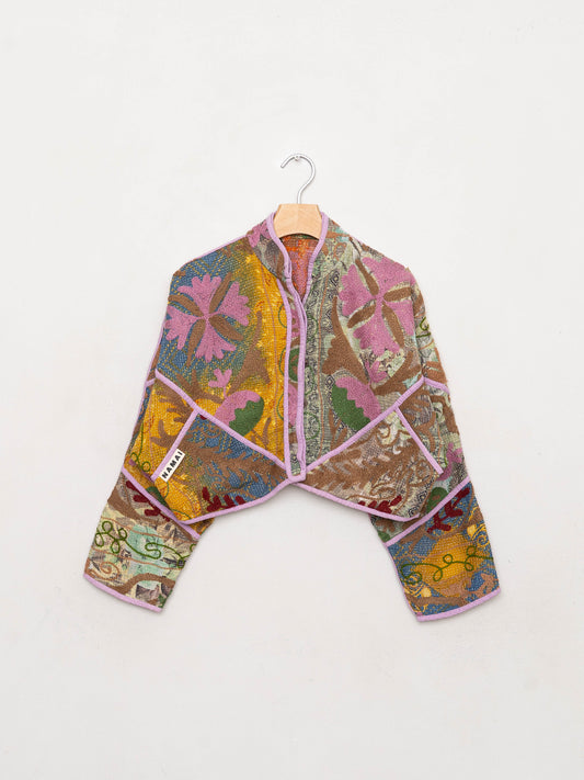 The Kaira Cropped Suzani Quilted Kantha Jacket