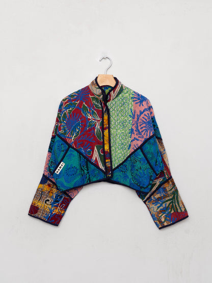 The Kaira Cropped Suzani Quilted Kantha Jacket