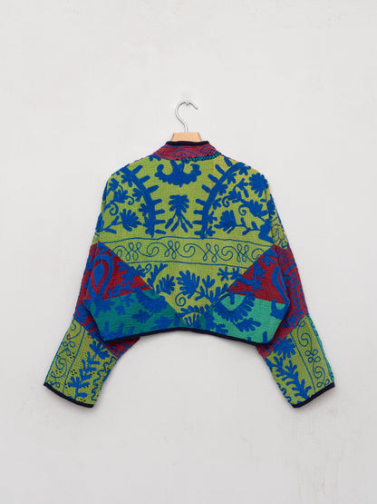 The Kaira Cropped Suzani Quilted Kantha Jacket