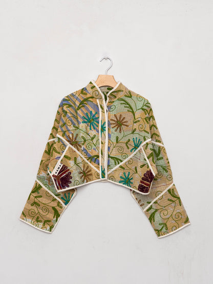 The Kaira Cropped Suzani Quilted Kantha Jacket