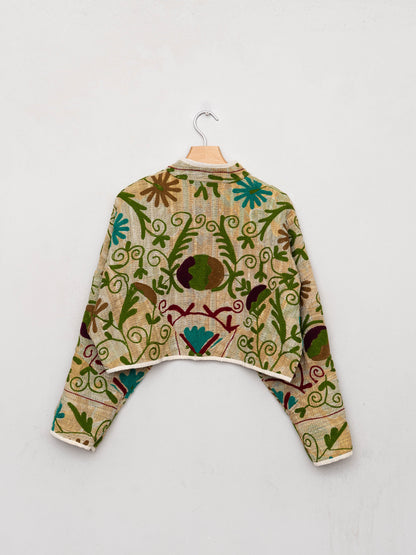 The Kaira Cropped Suzani Quilted Kantha Jacket