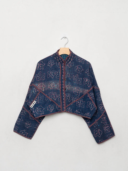The Kaira Cropped Quilted Indigo Kantha Jacket