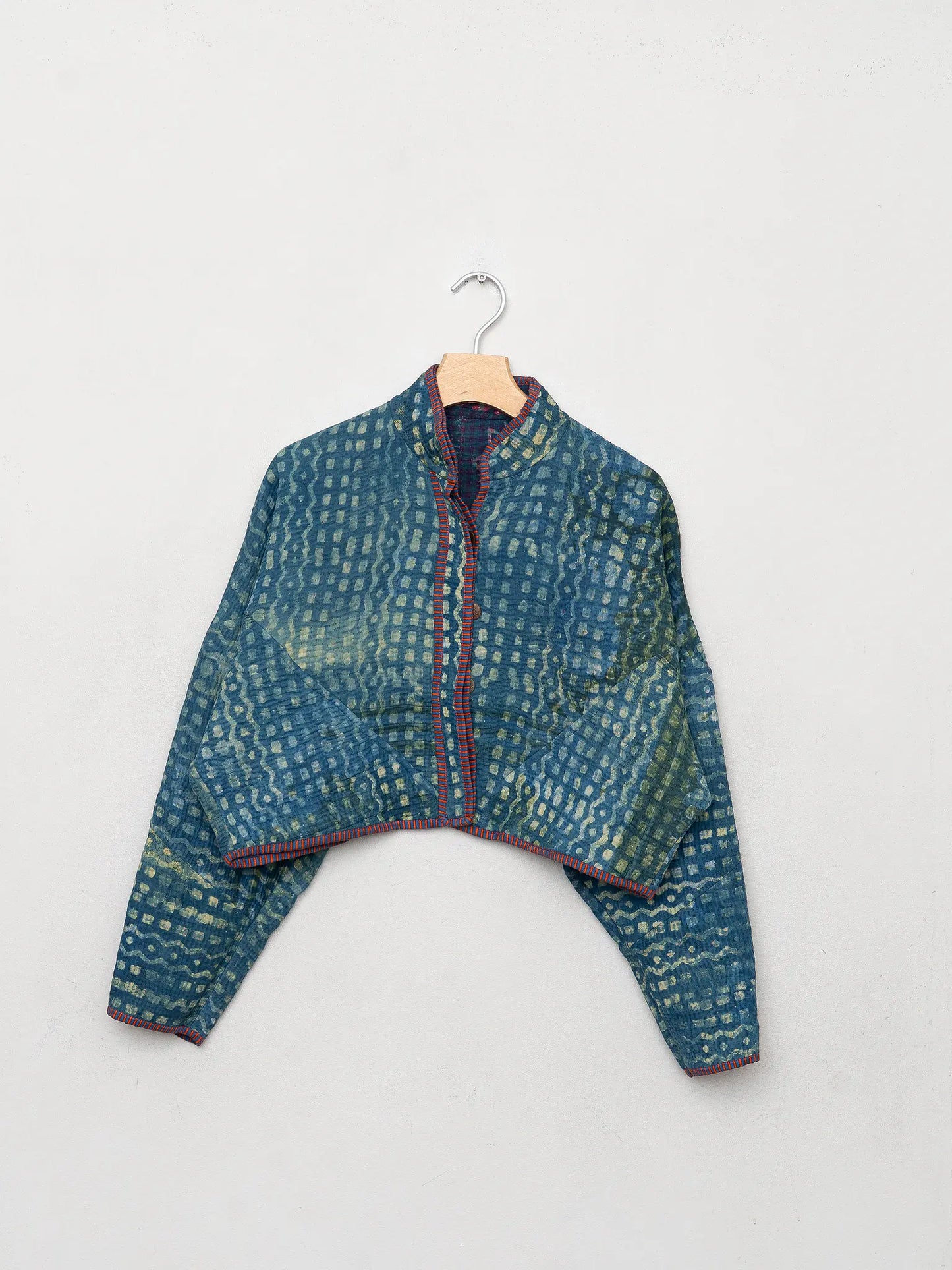 The Kaira Cropped Quilted Indigo Kantha Jacket
