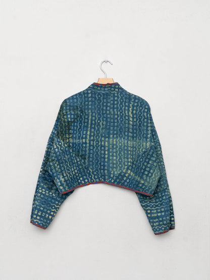 The Kaira Cropped Quilted Indigo Kantha Jacket