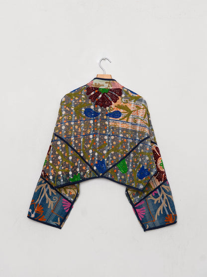 The Kaira Cropped Suzani Quilted Kantha Jacket
