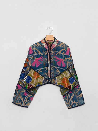 The Kaira Cropped Suzani Quilted Kantha Jacket