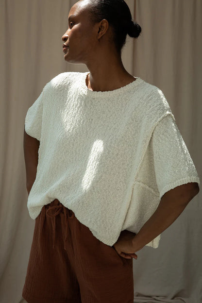 Alessia Cotton Linen Knit Top in Off White