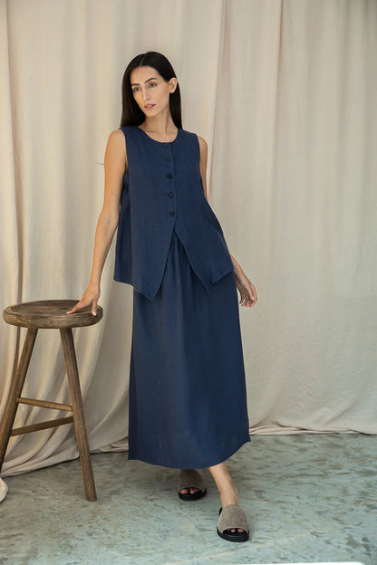 Olivia-May Linen Waistcoat in Midnight