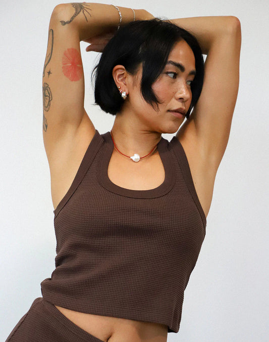 Waffle Square Crop Tank - Chocolate