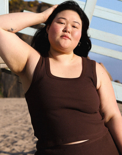 Waffle Square Crop Tank - Chocolate