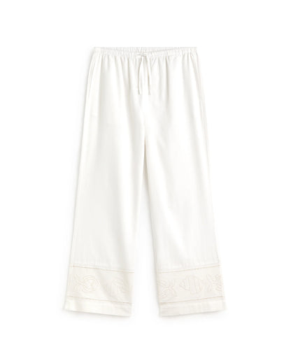 Brigitte Embroidered Relaxed Pants - White