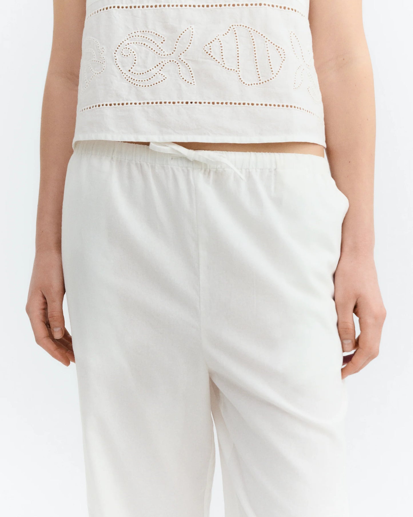 Brigitte Embroidered Relaxed Pants - White