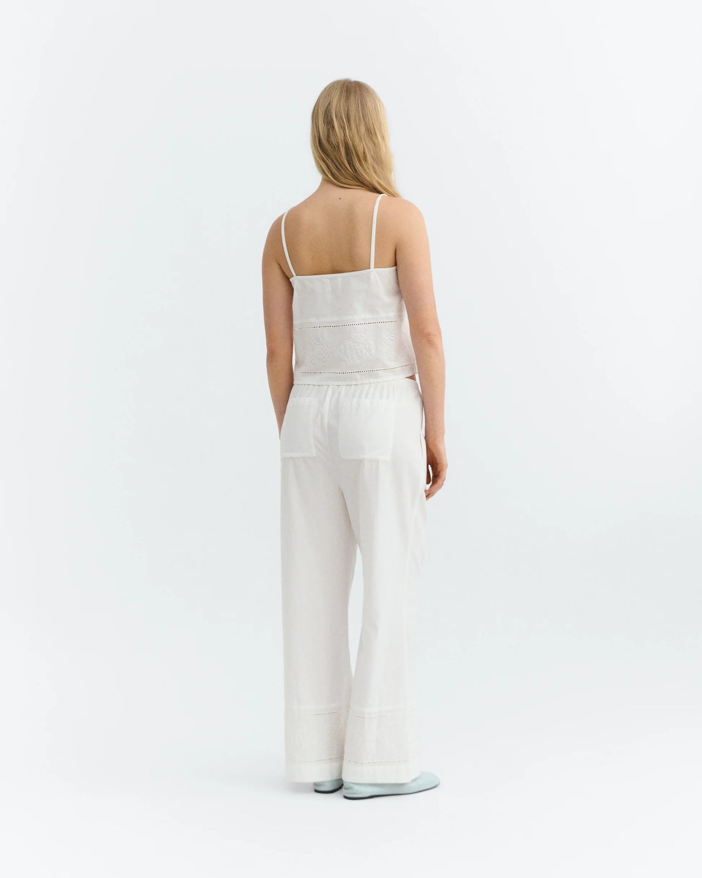 Brigitte Embroidered Relaxed Pants - White