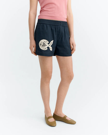 Geraldine Shorts - Hand Embroidered Fish