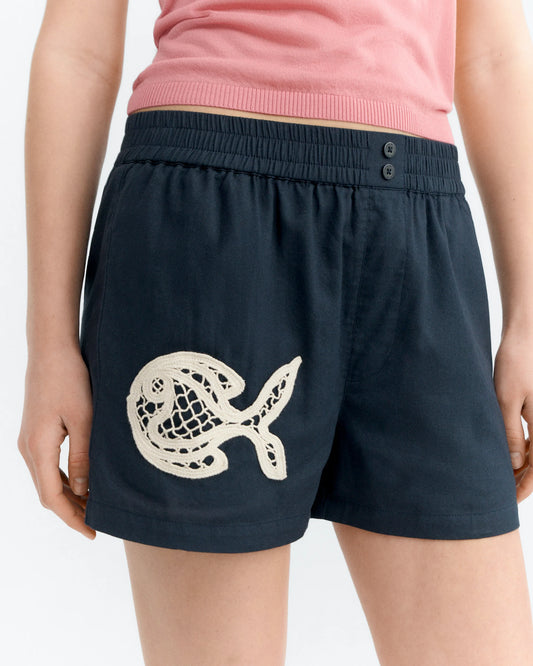 Geraldine Shorts - Hand Embroidered Fish