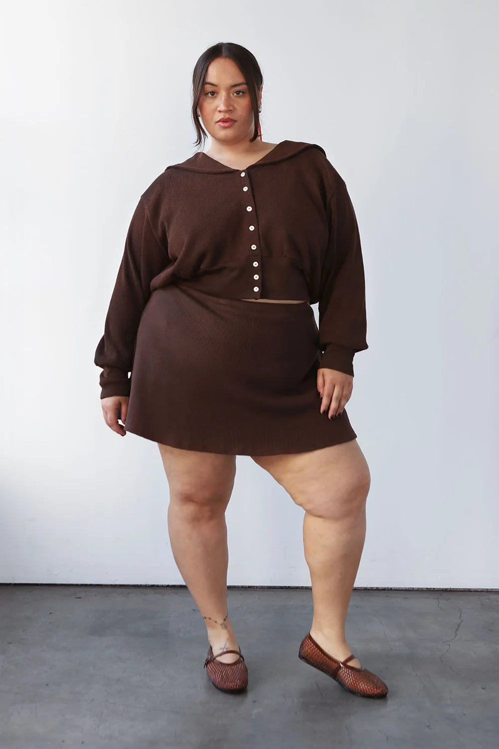 Waffle Sailor Cardigan - Chocolate
