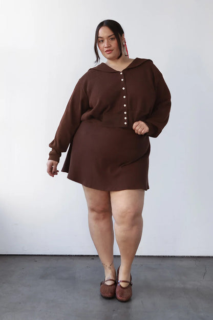 Waffle Sailor Cardigan - Chocolate