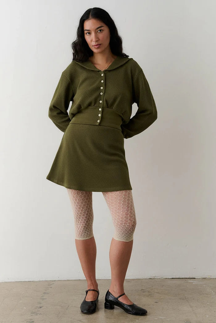 Waffle Sailor Cardigan - Olive